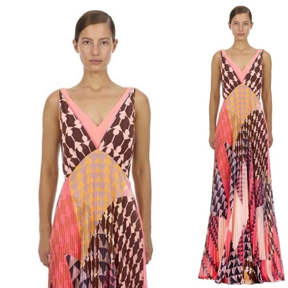 Self-Portrait Pink and Brown Sleeveless Maxi Dress